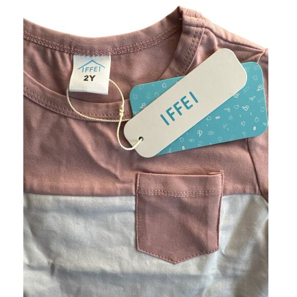 IFFEI 2Y Toddler Unisex Top Short Sleeve Front Pocket White Pink T-Shirt NWT - Picture 3 of 4